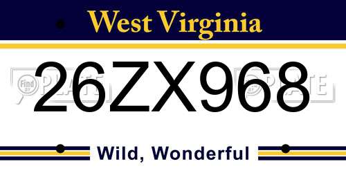 26ZX968 West Virginia License Plate