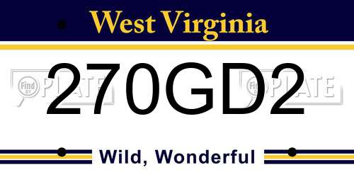 270GD2 West Virginia License Plate