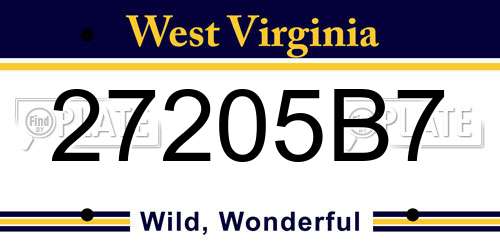 27205B7 West Virginia License Plate