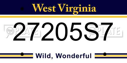27205S7 West Virginia License Plate