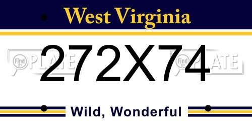 272X74 West Virginia License Plate