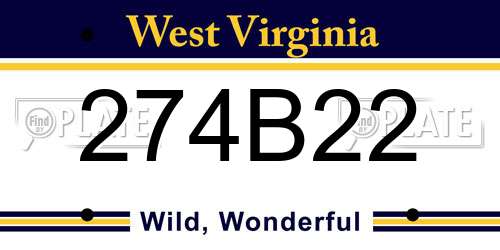 274B22 West Virginia License Plate