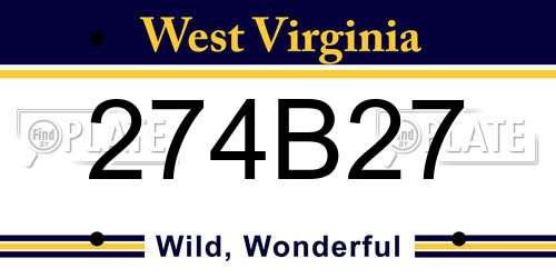 274B27 West Virginia License Plate