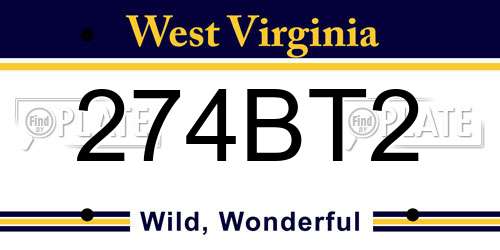 274BT2 West Virginia License Plate