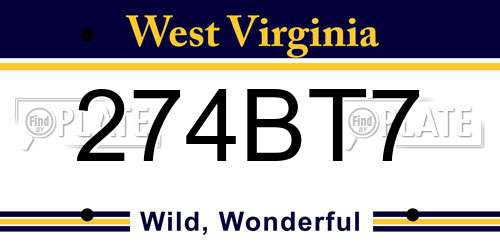 274BT7 West Virginia License Plate