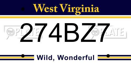 274BZ7 West Virginia License Plate