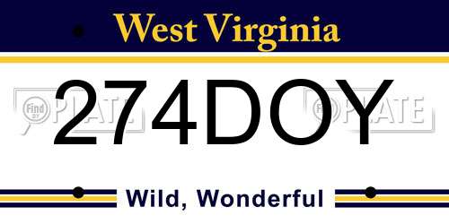 274DOY West Virginia License Plate