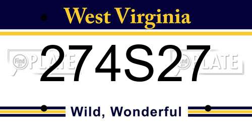 274S27 West Virginia License Plate