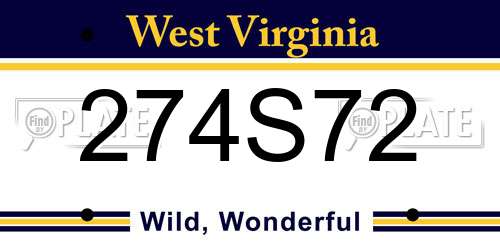 274S72 West Virginia License Plate