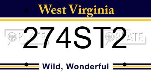 274ST2 West Virginia License Plate