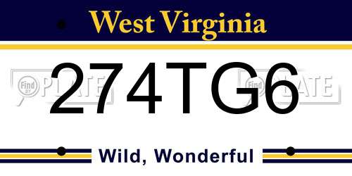 274TG6 West Virginia License Plate