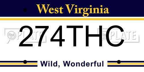274THC West Virginia License Plate