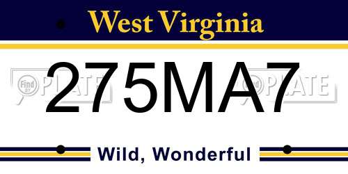 275MA7 West Virginia License Plate