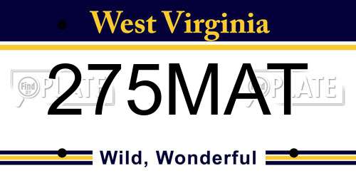 275MAT West Virginia License Plate