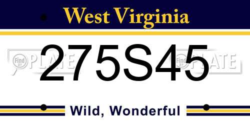 275S45 West Virginia License Plate