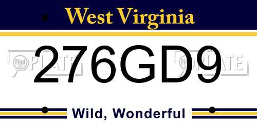 276GD9 West Virginia License Plate