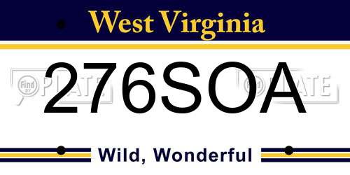 276SOA West Virginia License Plate
