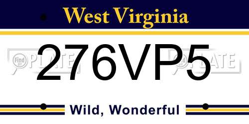 276VP5 West Virginia License Plate