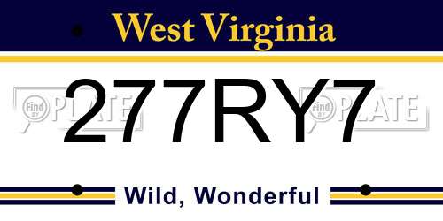 277RY7 West Virginia License Plate