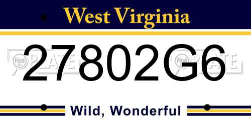 27802G6 West Virginia License Plate