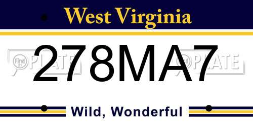278MA7 West Virginia License Plate