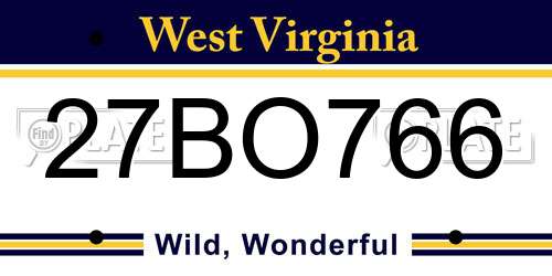 27BO766 West Virginia License Plate
