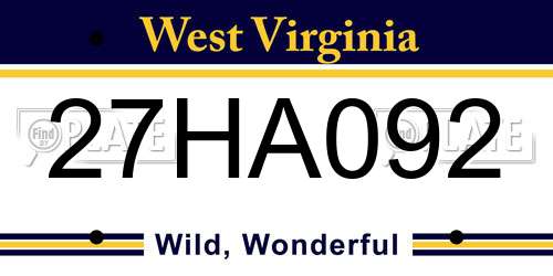 27HA092 West Virginia License Plate