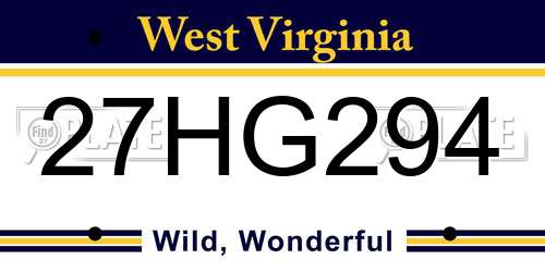 27HG294 West Virginia License Plate