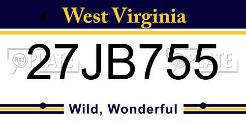 27JB755 West Virginia License Plate
