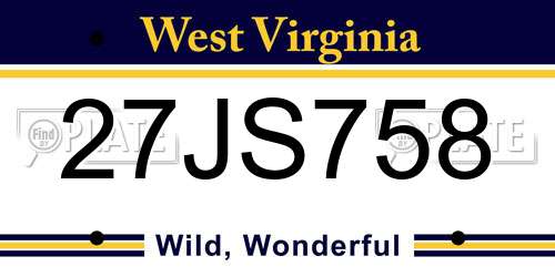 27JS758 West Virginia License Plate