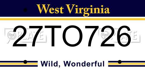 27TO726 West Virginia License Plate