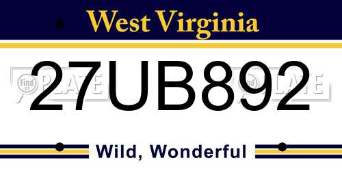 27UB892 West Virginia License Plate