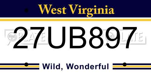27UB897 West Virginia License Plate