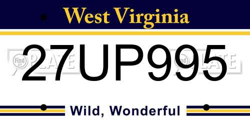 27UP995 West Virginia License Plate