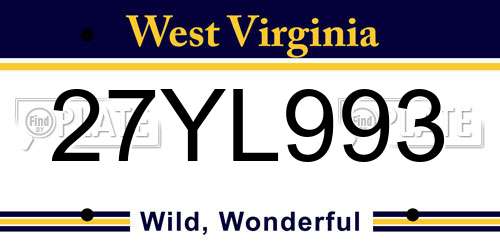 27YL993 West Virginia License Plate