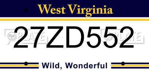 27ZD552 West Virginia License Plate