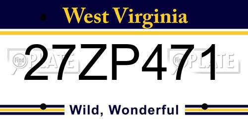 27ZP471 West Virginia License Plate