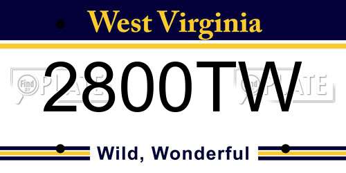 2800TW West Virginia License Plate