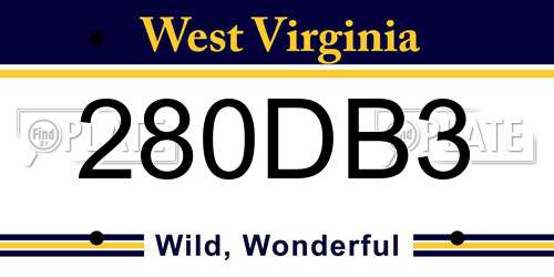 280DB3 West Virginia License Plate