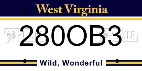 280OB3 West Virginia License Plate