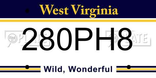 280PH8 West Virginia License Plate