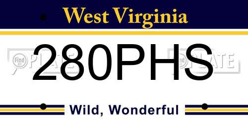 280PHS West Virginia License Plate