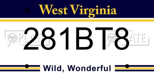 281BT8 West Virginia License Plate