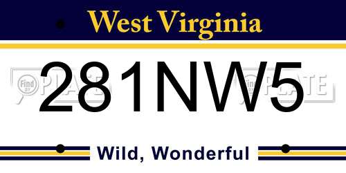 281NW5 West Virginia License Plate