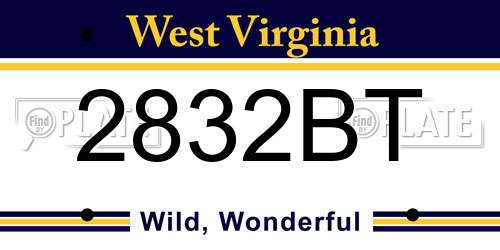 2832BT West Virginia License Plate