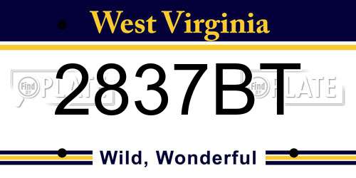 2837BT West Virginia License Plate