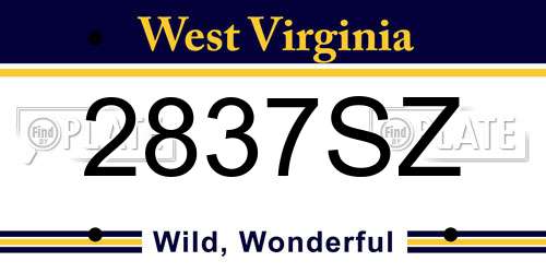 2837SZ West Virginia License Plate