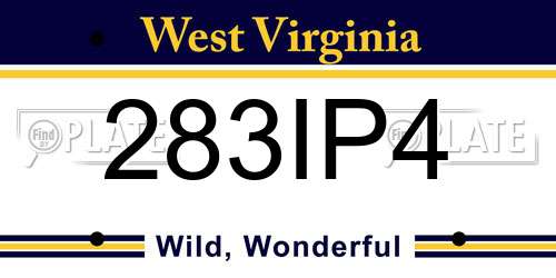 283IP4 West Virginia License Plate