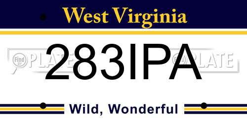 283IPA West Virginia License Plate
