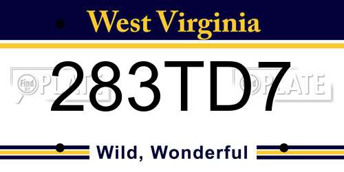 283TD7 West Virginia License Plate